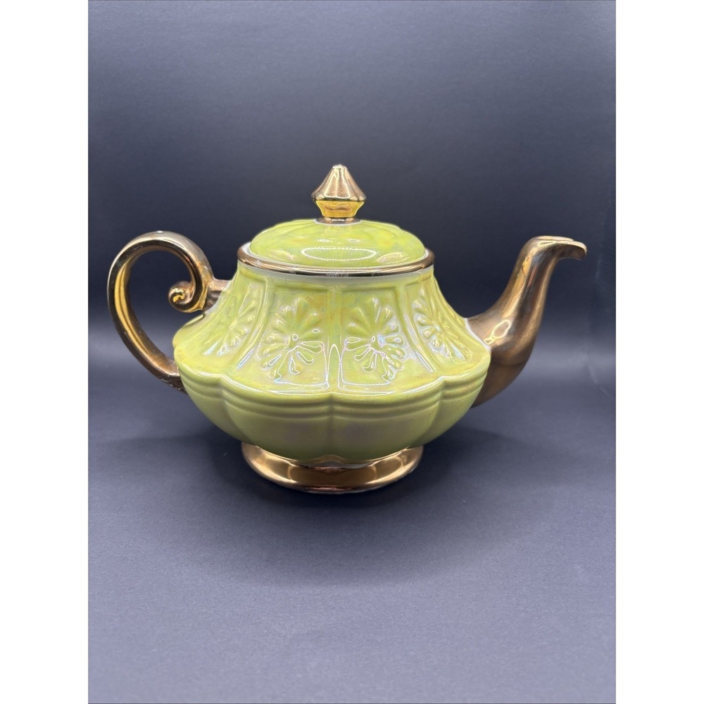 Vintage Ellgreave English Ironstone Teapot - Iridescent Yellow Lusterware